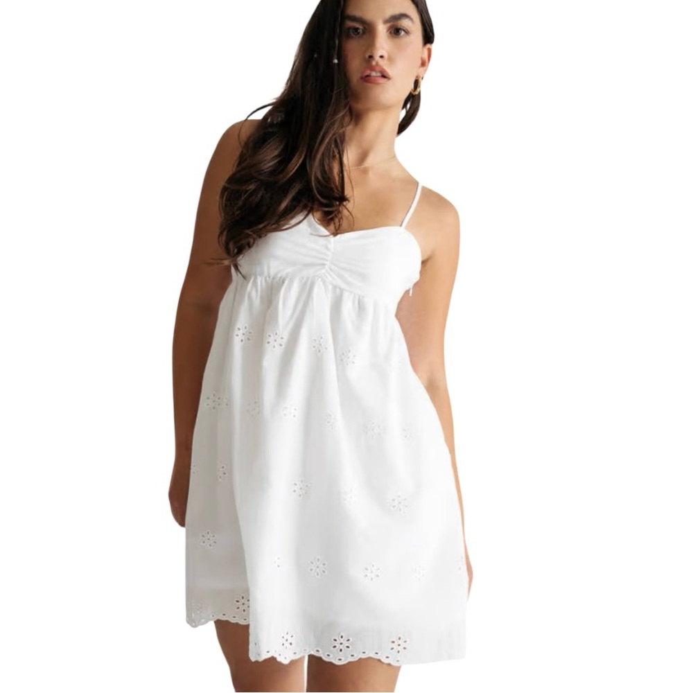 New White Eyelet Babydoll Mini Dress Skater Whimsy‎ Goth Coquette Girl Boho Y2K
